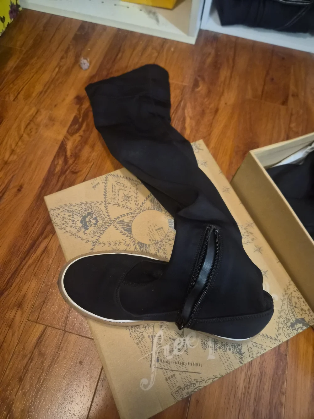 Free People Black Over-the-Knee Sock Boots with Gum Sole